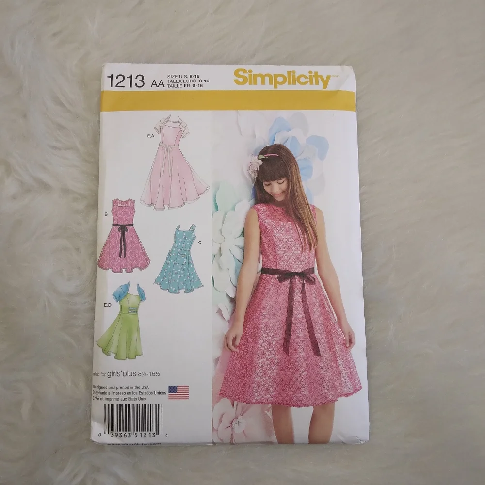 SIMPLICITY 1213 Sz 8-18 & Plus Girls Princess Seam Dress w/optional Shrug